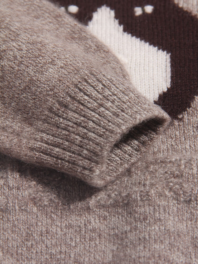 Kids Brown Husky Dog Knit Pattern Cashmere Pullover Sweater